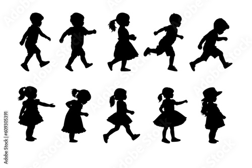 set of children silhouettes, baby silhouette, boy, girl