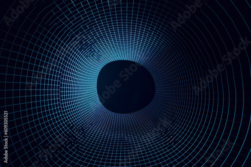 Futuristic abstract frame tunnel. 3D hole grid background. For website and banner design. Big data visualization.AI Generative