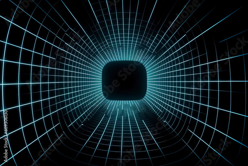 Futuristic abstract frame tunnel. 3D hole grid background. For website and banner design. Big data visualization.AI Generative