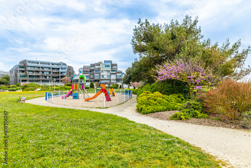 Playground and path of the Allee Stella Maris at the Pointe des Minimes in La Rochelle, France