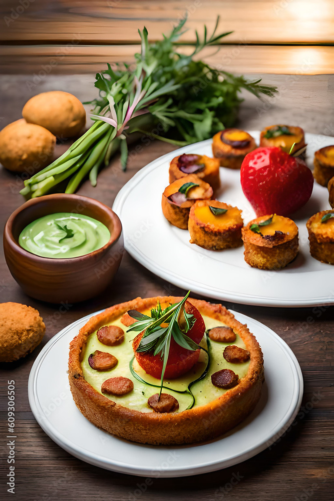 A set table framed from above with different kind of tasty food, A set table framed from above with different kind of tasty food,