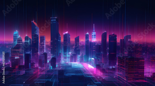 Digital high-tech cityscape with futuristic skyscrapers and vibrant digital displays
Generative AI, Generative, AI

