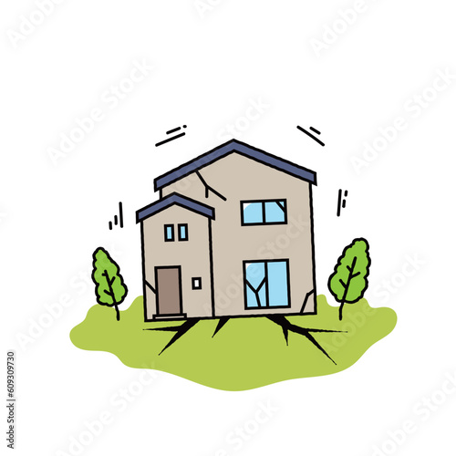 地震の被害を受ける家