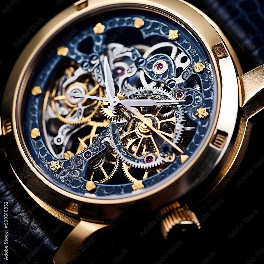 Luxury watch with gears close up. Generative AI