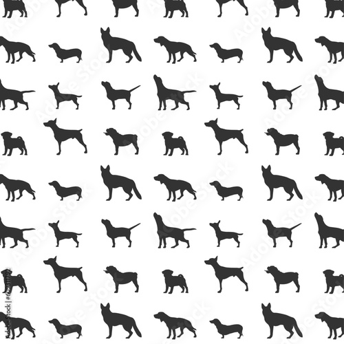 Simple vector seamless pattern with dog silhouette vector illustration, flat design with dogs on background
