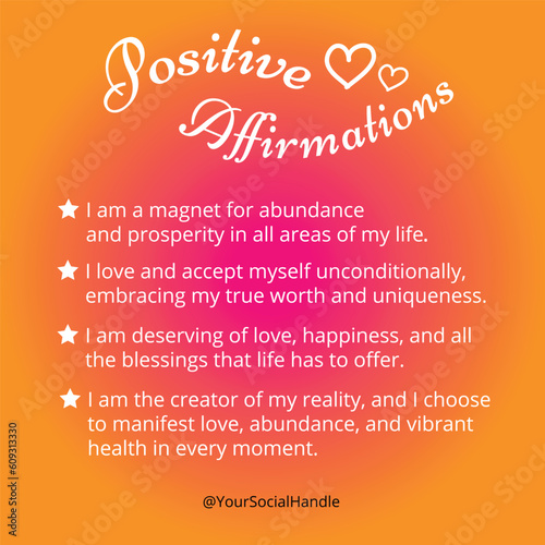 Positive affirmations Vector Template. Self love,  Wealth and health concept for Manifestation. Positive affirmative Post for social media and wall art.
