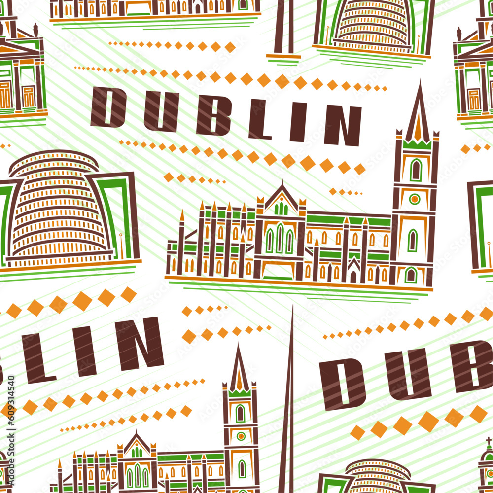 Vector Dublin Seamless Pattern, repeat background with illustration of