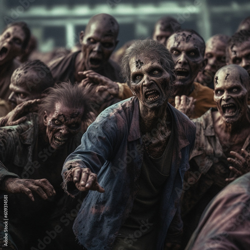 Large group of zombies. Generative AI