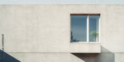Minimalistic exterior with a window. Simple abstract urban concept. Generative AI