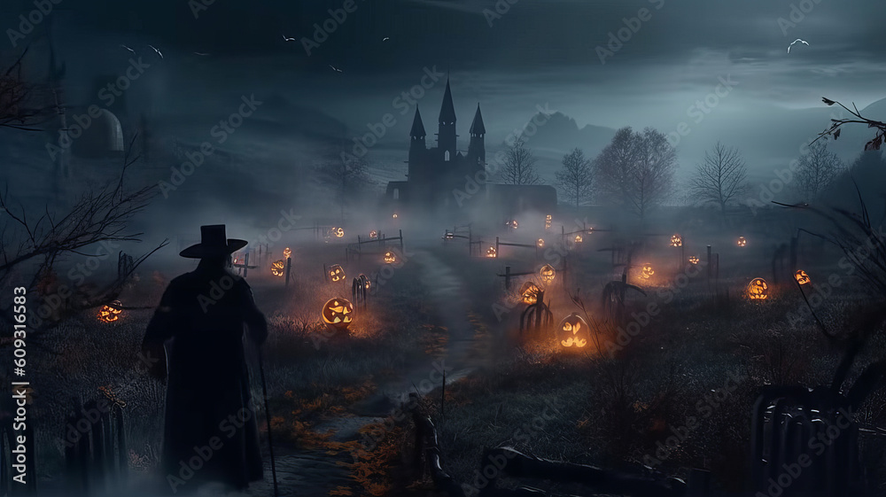 classic landscape for Halloween. Generative AI. classic landscape for Halloween. Generative AI.