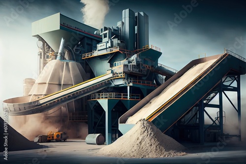 pulp and paper mill, with heavy machinery and conveyor belts in motion, created with generative ai