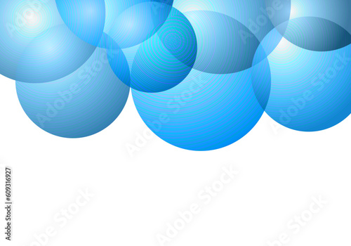 Plantilla con burbujas azules transparentes sobre fondo blanco
