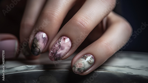 Perfect nail polish manicure on woman's fingers. Generative AI