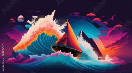 Abstract ocean big wave tsunami illustration vector art 
