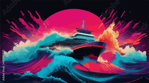 Abstract ocean big wave tsunami illustration vector art 

