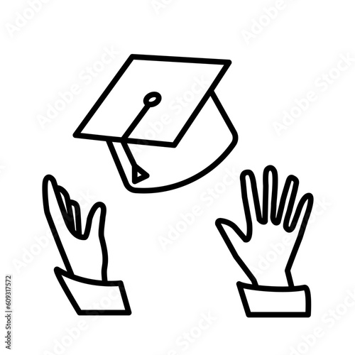 Graduation Day icon. Graduates celebrating and throwing their academic hats into the air. End of academic year. Editable Stroke. Simple vector illustration. concept for infographic website or app