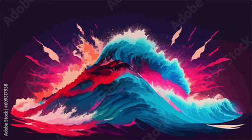 Abstract ocean big wave tsunami illustration vector art 
