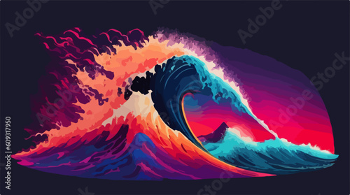 Abstract ocean big wave tsunami illustration vector art 
