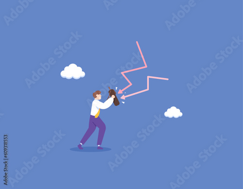 face and cope with work pressure. a worker or employee uses a briefcase to withstand pressure and demands from the boss. challenges and jobs. illustration concept design. vector elements. blue