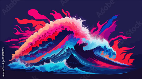 Abstract ocean big wave tsunami illustration vector art 
