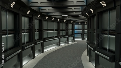 Walk through a spaceship in a corridor photo