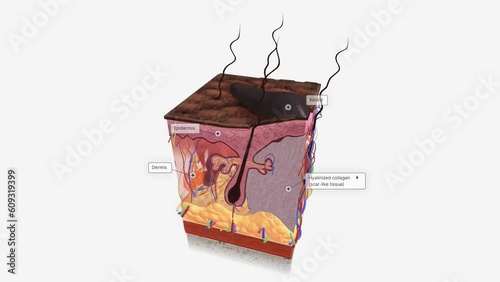 Keloids in Skin Tissue A keloid scar is a thick raised scar