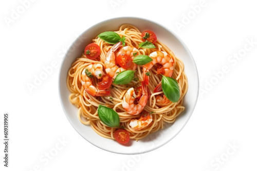 Shrimp Spaghetti isolated on transparent background. Generative Ai
