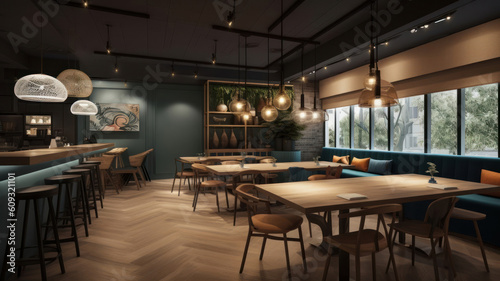 Interior of a modern restaurant. 3d rendering  3d illustration.. 