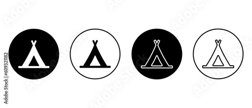 Camping tent vector icon set. Camp symbol in circle. Adventure sign