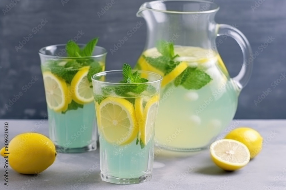 refreshing summer lemonade with fresh mint and slices of lemon, created with generative ai refreshing summer lemonade with fresh mint and slices of lemon, created with generative ai
