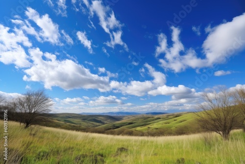 serene landscape with clear blue sky and fluffy clouds, created with generative ai © Alfazet Chronicles