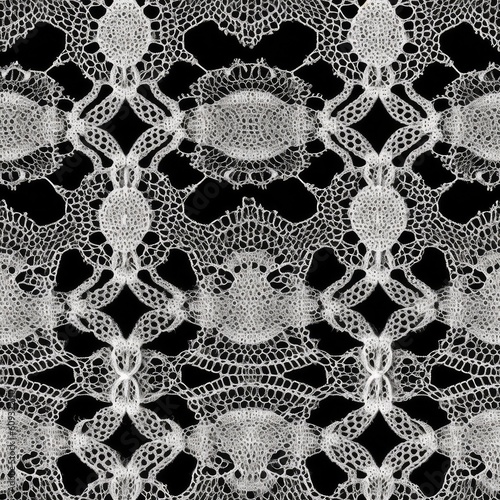 white luxury wedding lace, isolated on black background, seamless pattern, silk delicate patterns, light veil, AI generated