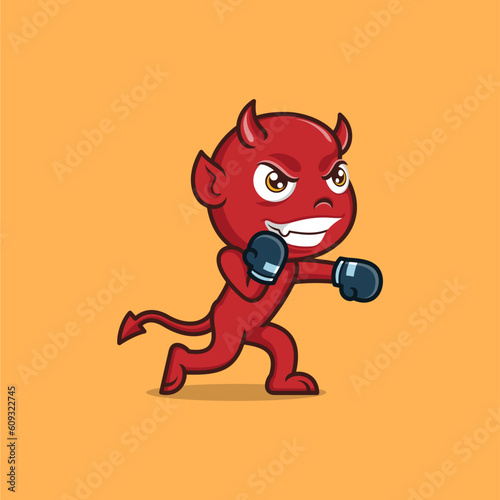 cute cartoon devil boxing fighter