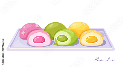 Japanese traditional dessert mochi. Tasty Asian sweets