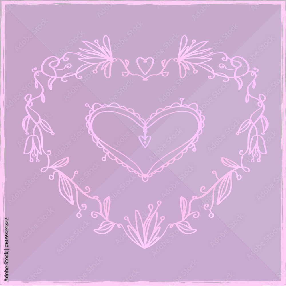 Pink romantic decorative floral heart on a pink background. Vintage.