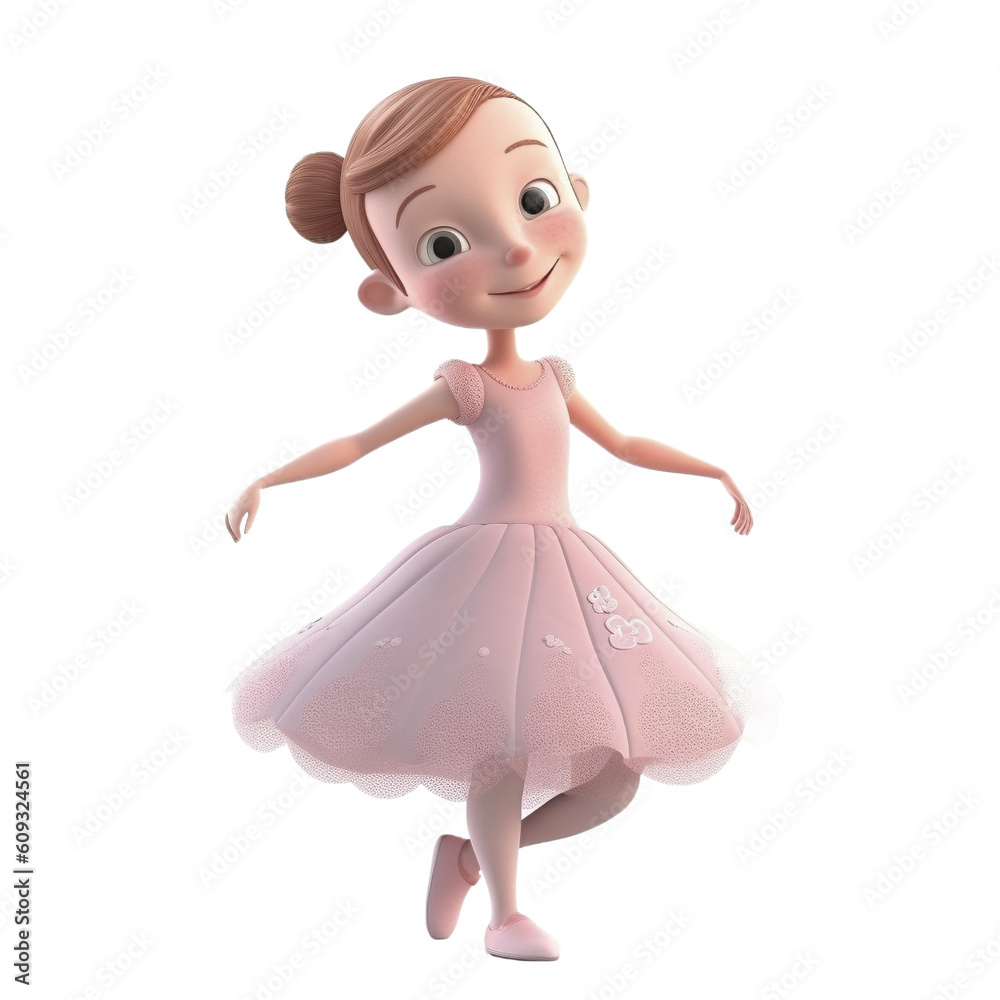 Cartoon style little girl ballerina isolated on transparent background, created with generative AI Cartoon style little girl ballerina isolated on transparent background, created with generative AI