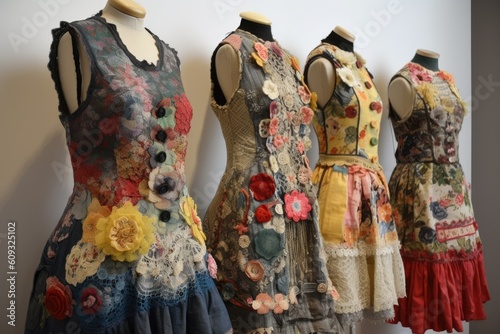 upcycling clothes into unique and statement pieces, such as dresses with applique or embroidery, created with generative ai photo