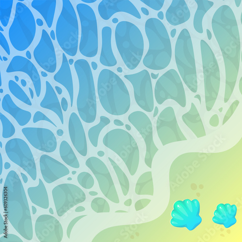 Abstract Pattern Water Ocean Sea Background Blue Waves Yellow Sand Beach Shells Cartoon Vector Design