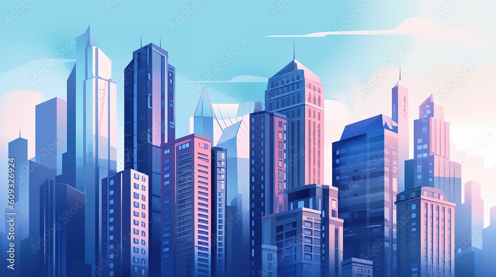 Beautiful skyline of the city, illustration art, cartoon style