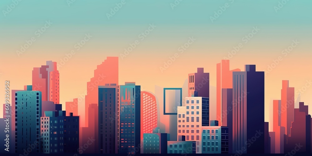 Beautiful skyline of the city, illustration art, cartoon style Beautiful skyline of the city, illustration art, cartoon style