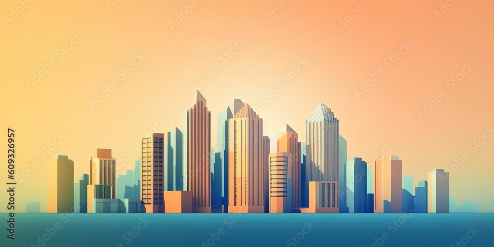 Beautiful skyline of the city, illustration art, cartoon style Beautiful skyline of the city, illustration art, cartoon style