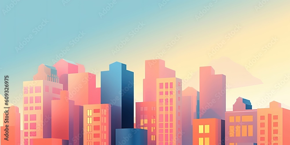 Beautiful skyline of the city, illustration art, cartoon style