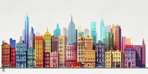 Beautiful skyline of colorful city, like 3d model.