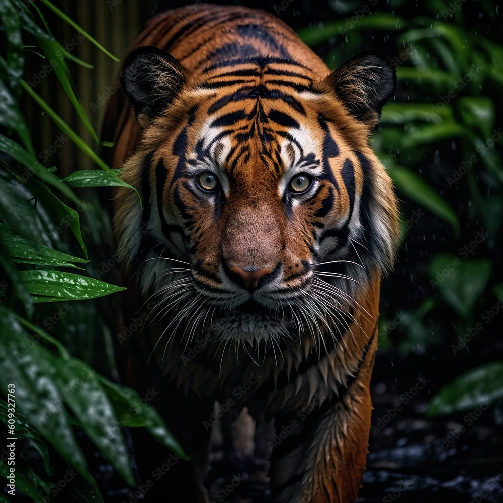 Fototapeta premium Amazing Bengal tiger in the nature wildlife forest, Tiger in wildlife realistic photography made with generative ai technology