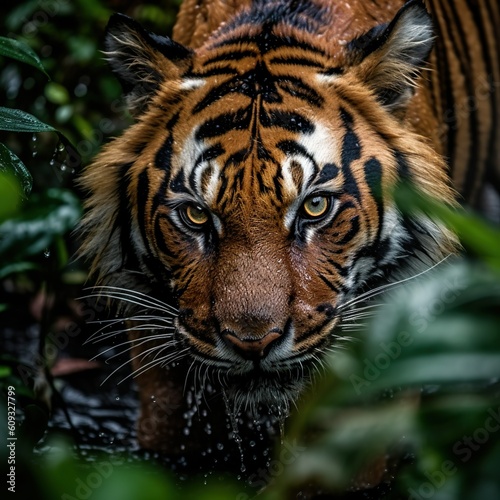 Amazing Bengal tiger in the nature wildlife forest  Tiger in wildlife realistic photography made with generative ai technology