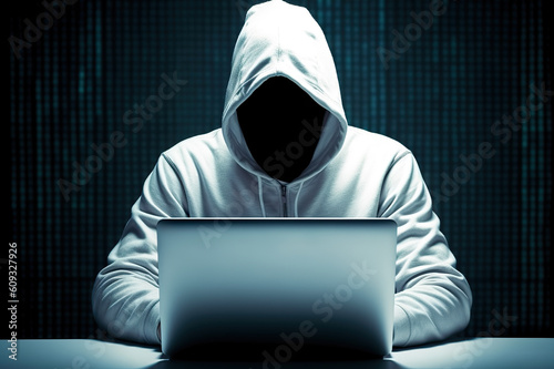 Anonymous Hacker in White Hoodie Embracing Ethical Hacking. created with Generative AI