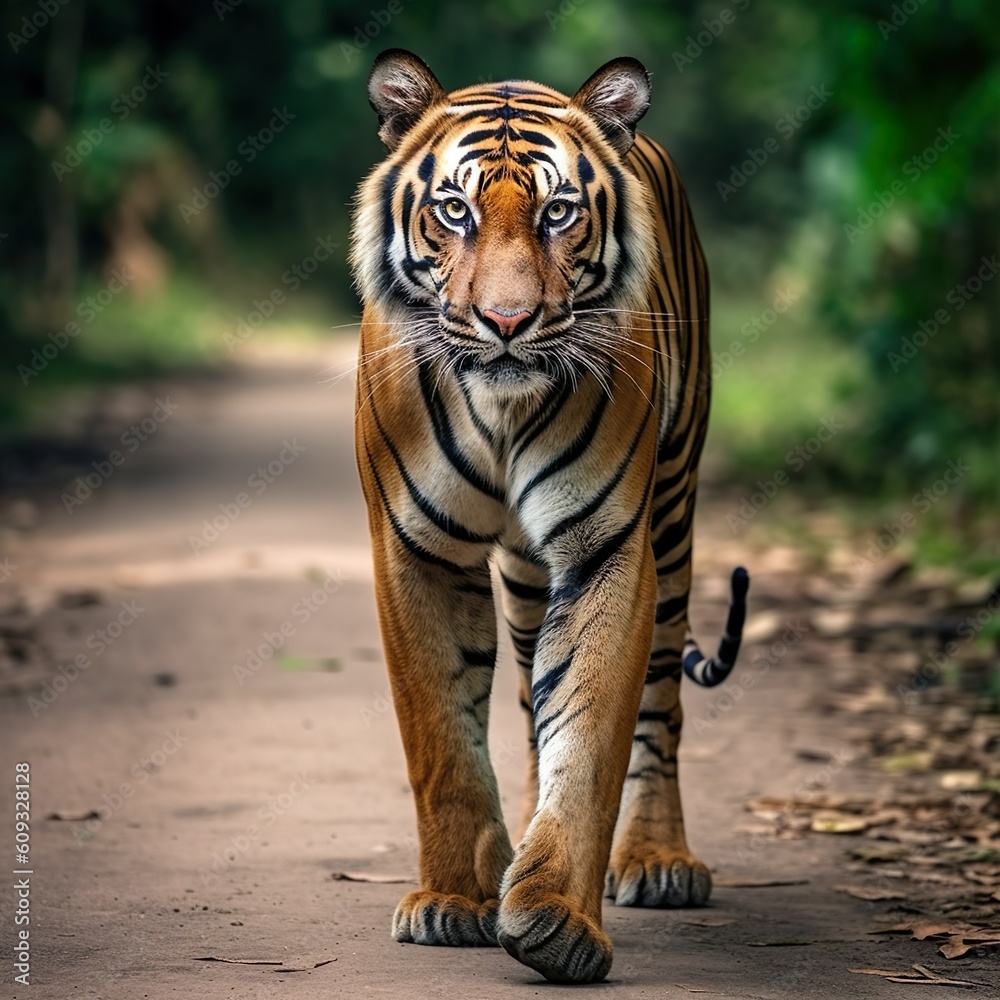 Fototapeta premium Amazing Bengal tiger in the nature wildlife forest, Tiger in wildlife realistic photography made with generative ai technology