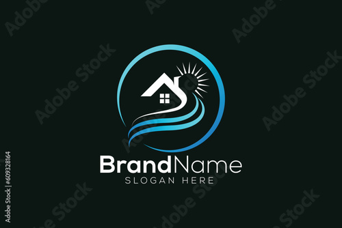 Colorful falls and home logo design template
