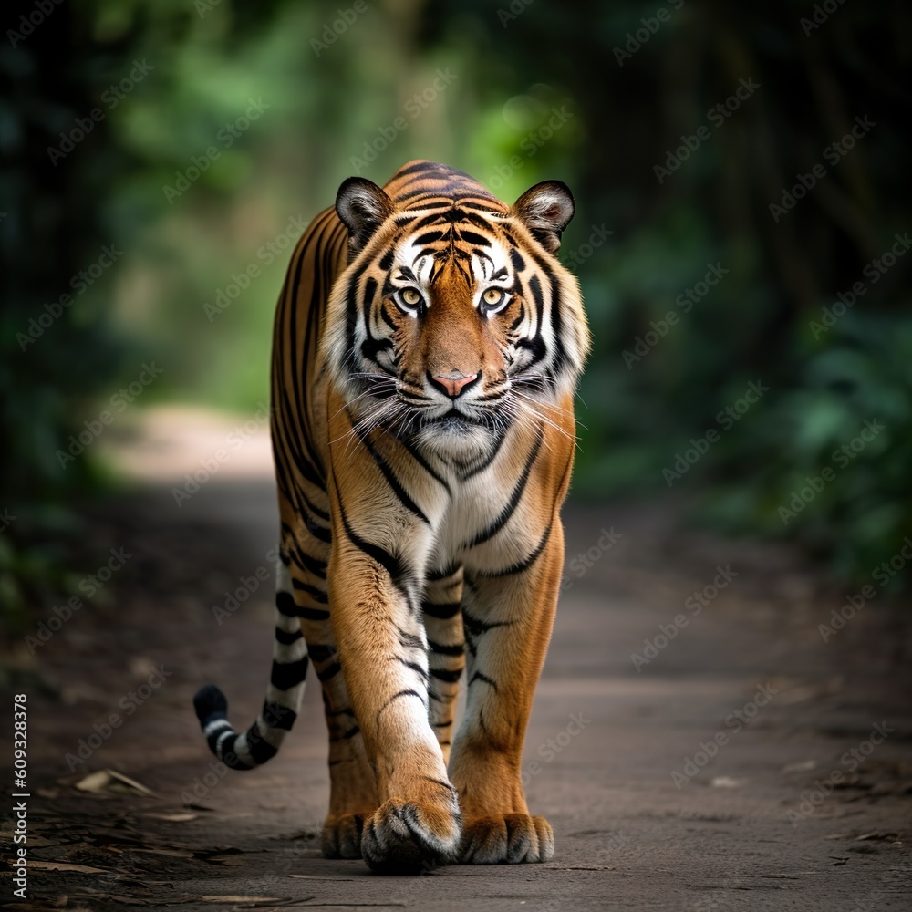 Obraz premium Amazing Bengal tiger in the nature wildlife forest, Tiger in wildlife realistic photography made with generative ai technology