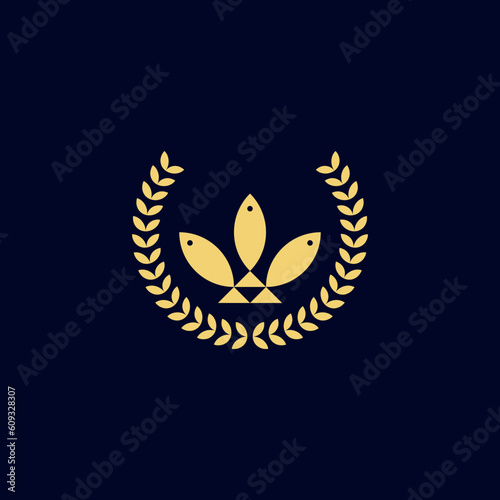 circular wheat leaf and fish logo for award emblem